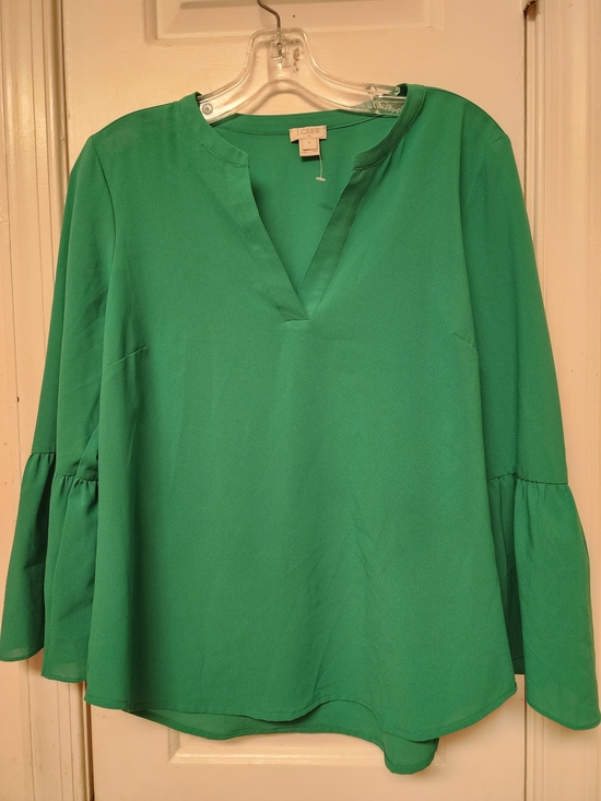 J. Crew Tops - J. Crew Emerald Green Split V-Neck Bell Sleeve Tunic
